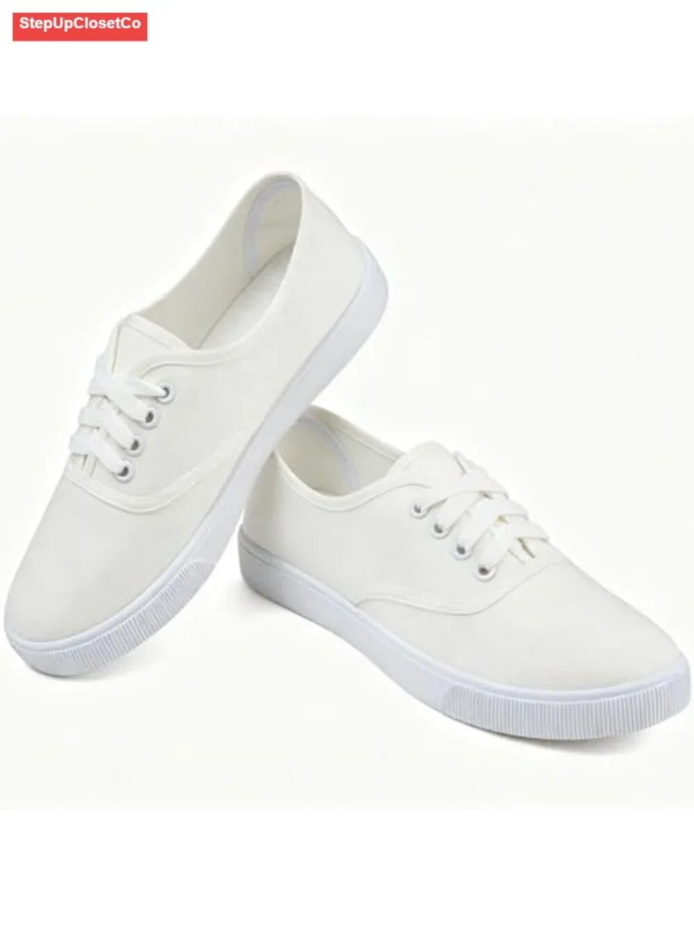 Women's White Canvas Lace Up Low Top Sneakers Casual Comfortable Shoes